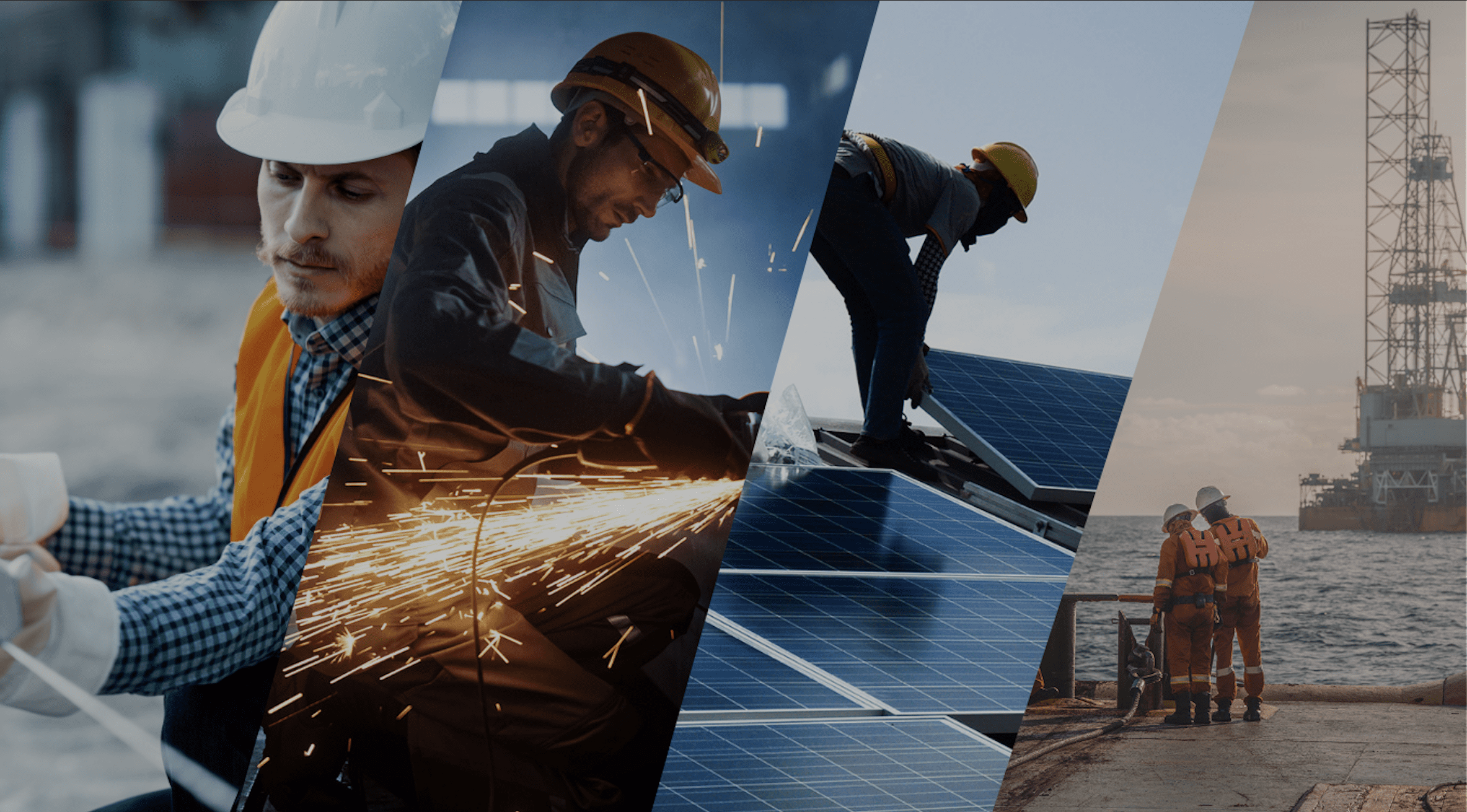 Split images of various workers in different industries.