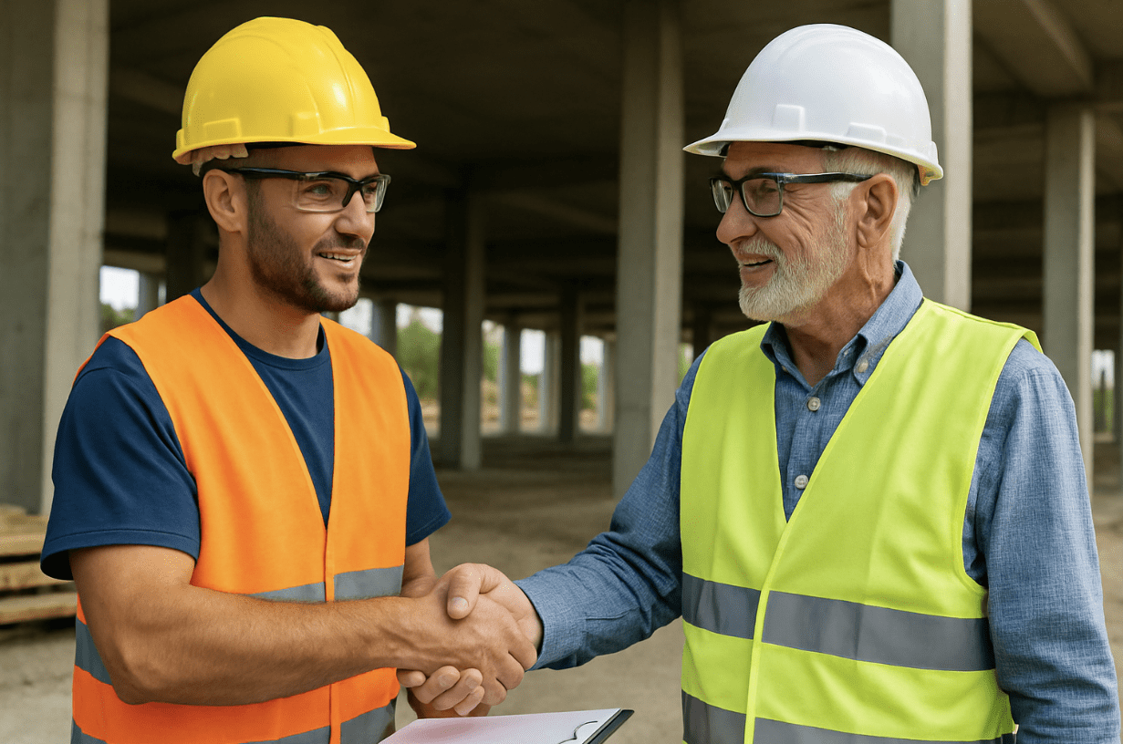 Two Men at construction site shaking hands
